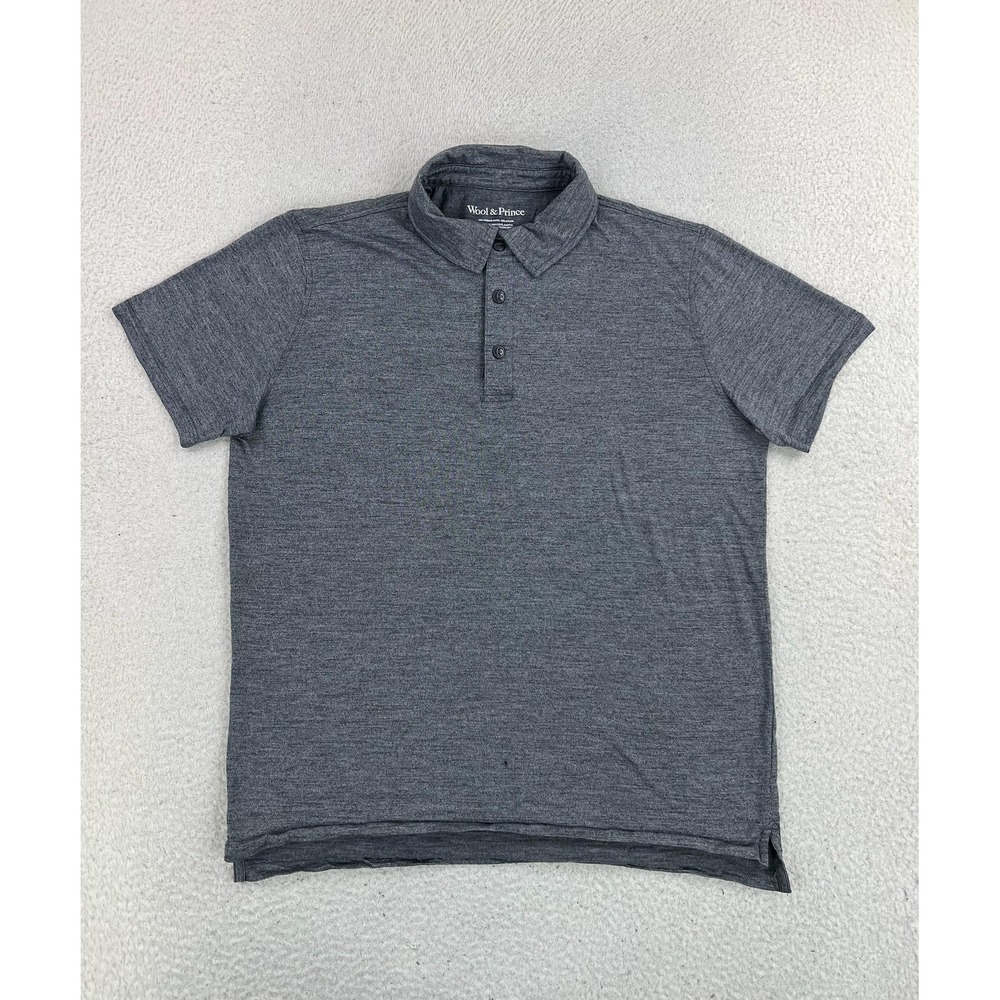 Wool & Prince Polo Shirt Mens Large Gray Merino Wool Nylon Jersey Knit Casual
